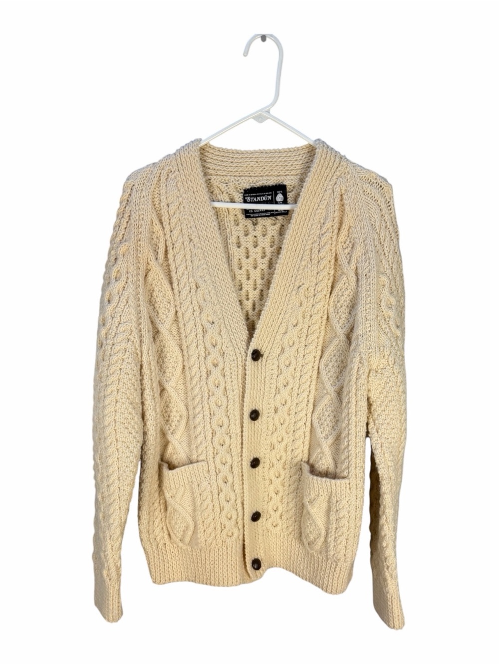 Standun Cream Cable Knit Button Cardigan - Women's Pure New Wool